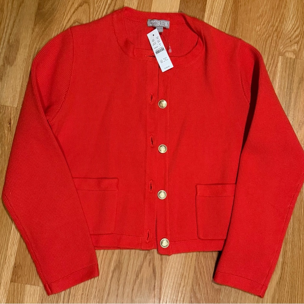 J. Crew Vibrant Red Sweater with Gold Accents